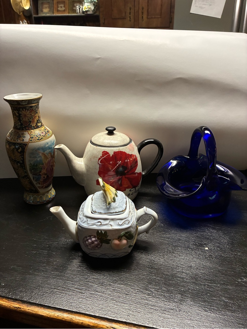 Ceramic Teapot with Red Poppy Motif - White and Red